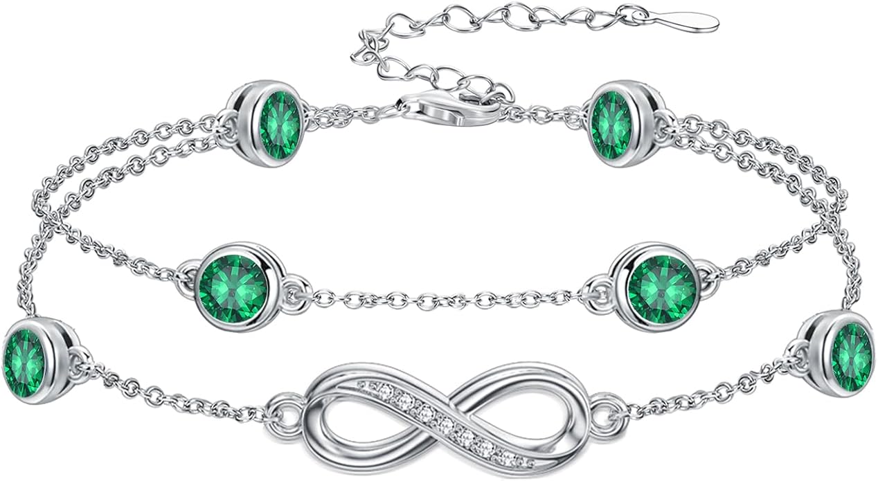 Dorunmo Anklet Bracelets for Women 925 Sterling Silver Infinity Anklets Bracelets Birthstone Jewelry Gifts for Mom Wife