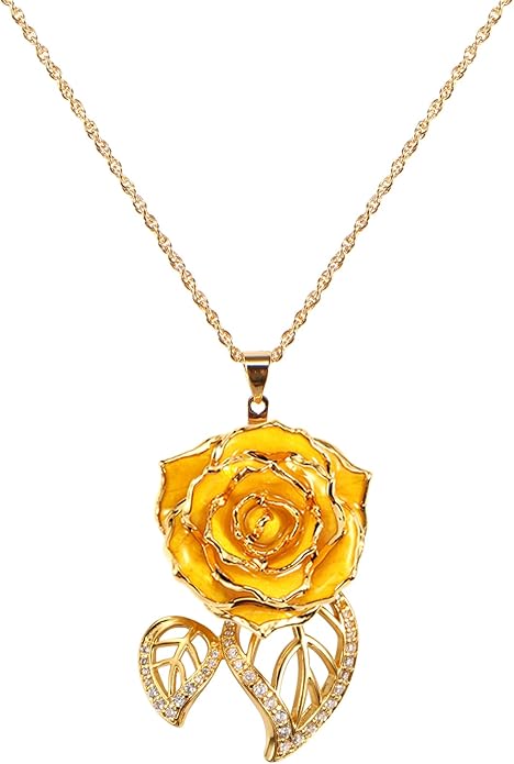 AliveRose Real Rose Gold Dipped Necklace Gifts for Women, 24K Gold Dipped Rose Pendant Necklace Jewelry Mothers Day Anniversaries Birthday Christmas Special Occasions Gifts for Her Mom Wife