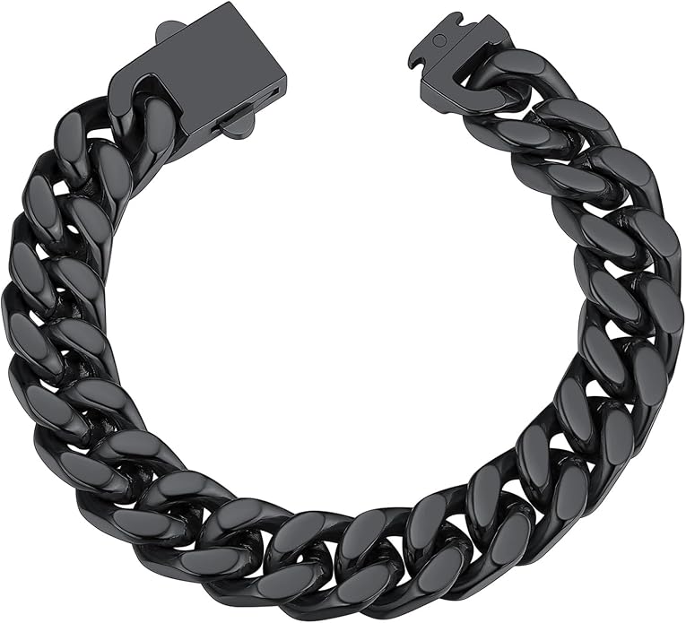 ChainsHouse Stainless Steel Cuban Link Bracelet for Men, 5mm/7mm/9mm/12mm Width, 7.5"/8.3"/9" Length, Black/18K Gold Plated Chain Wrist Bracelets for Men, with Gift Box