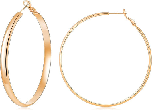 Gacimy 14K Gold Plated Hoop Earrings for Women, 14k Real Gold Plated with 925 Sterling Silver Post, Hypoallergenic Lightweight Thick Hoops Earrings for Women Trendy
