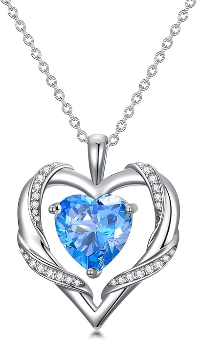 WINNICACA Birthday Gift for Mom Heart Necklace for Women 925 Sterling Silver Birthstone Necklace Jewelry Gift for Women Wife Her Girlfriend Sister