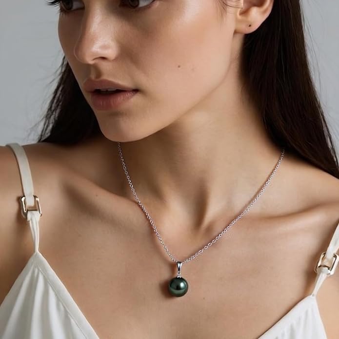 Genuine Tahitian Black Pearl Necklace for Women, 9-12mm AAAAA Handpicked Natural Black Pearl Pendant with 18K White Gold Plated Sterling Silver Chain, Luxury Jewelry Birthday Gifts for Wife, Women, Mother, Girlfriend, Anniversary, Valentines, Mothers Day