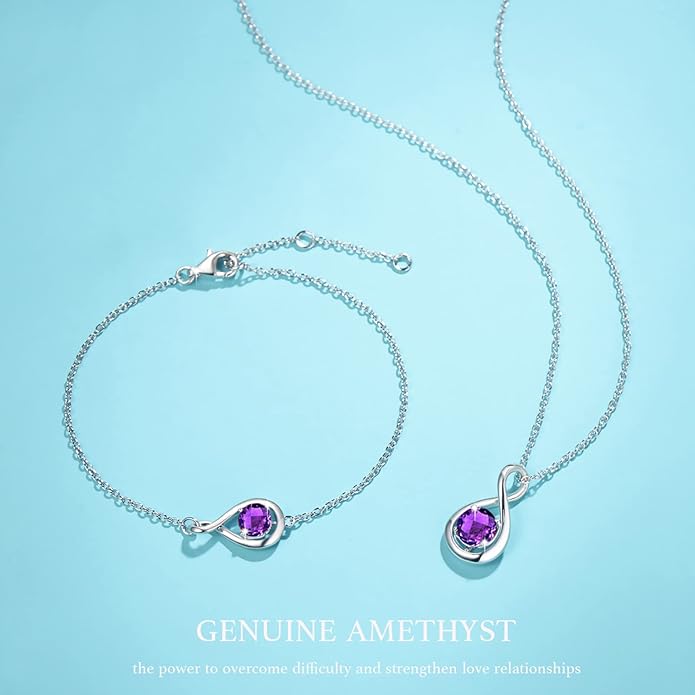 FANCIME Love Bracelet 925 Sterling Silver Infinity Birthstone Bracelets for Women Fine Jewelry Birthday Christmas Gifts for Her Mom Wife, Chain Length 6.7"+1.2" Extend