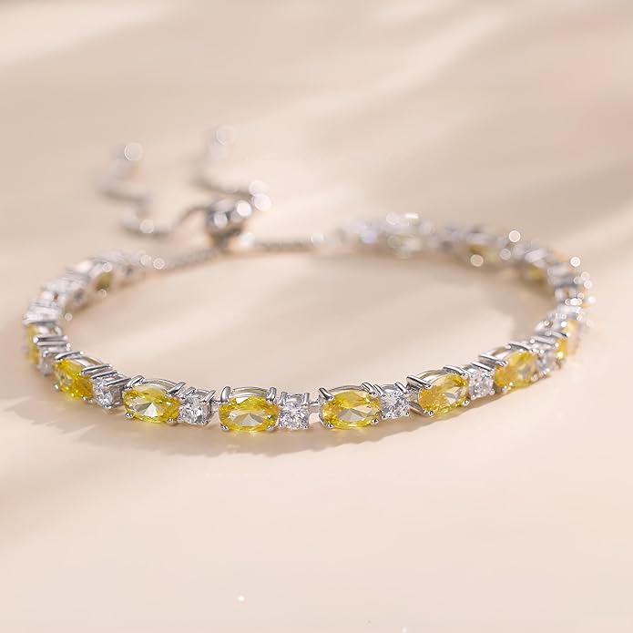 FANCIME Birthstone Tennis Bracelets Sterling Silver Bolo Tennis Bracelets Charm Fine Jewelry Birthday Gifts for Women Mom Wife Her