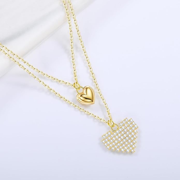 Copper Alloy 14K Gold Plated | 14K Platinum Plated Necklace for Women Double Layer Pendant Necklace Fashionable Multi-Layer Jewelry