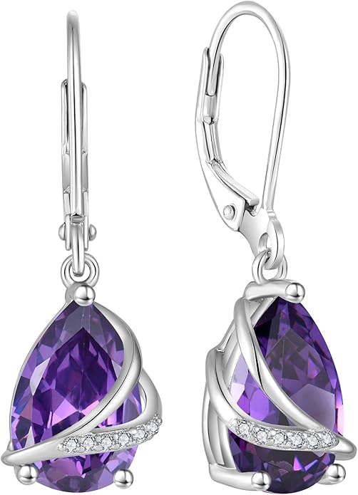 Birthstone Dangle Drop Earrings for Women 925 Sterling Silver Teardrop Leverback Earrings Jewelry Gifts for Wife Mother Her