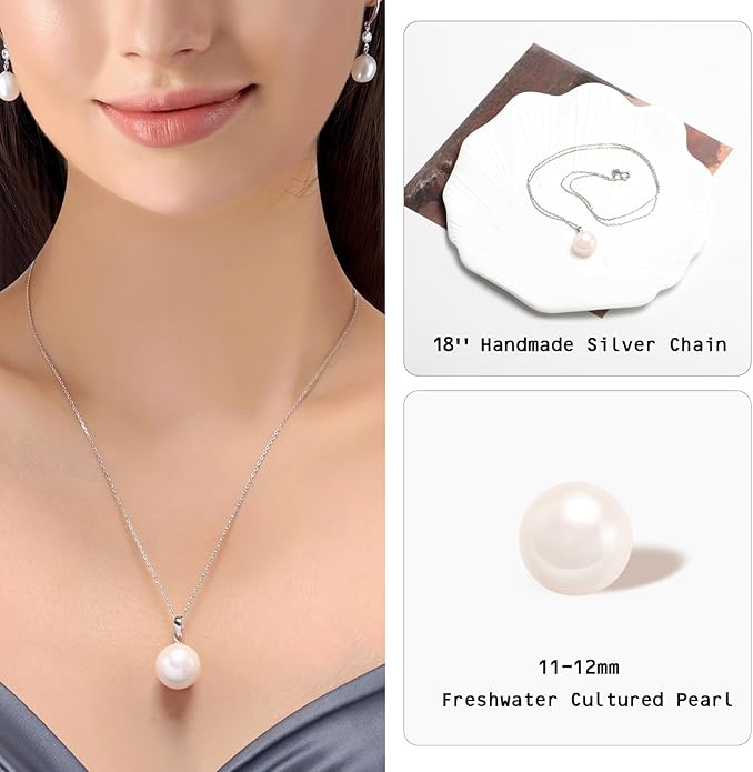 Freshwater Cultured Pearl Necklace, Real Pearl Necklace with Silver Chain and Clasp, Jewelry for Brides Wedding Gifts for Women Her Wife Sister