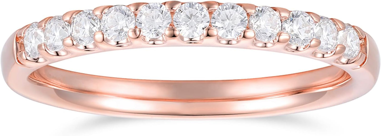DeMoise 14K Gold Moissanite Wedding Bands 14K Gold Moissanite Wedding Rings 2mm Stackable Band Ring Half Eternity Band for Women
