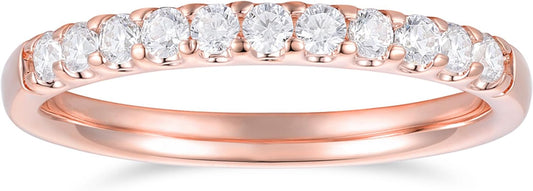 DeMoise 14K Gold Moissanite Wedding Bands 14K Gold Moissanite Wedding Rings 2mm Stackable Band Ring Half Eternity Band for Women