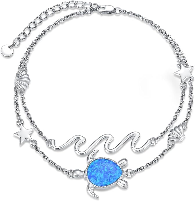 Sea Turtle/Dolphin/Starfish/Seashell/Compass Bracelet for Women 925 Sterling Silver Ocean Wave Anklet Summer Hawaiian Jewelry Gift for Her