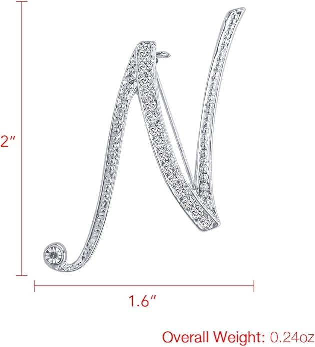 LiaSun A-Z 26 Letters Pins Brooches Silver Plated Metal Broaches Pins-Clear Crystal Initial Breastpin