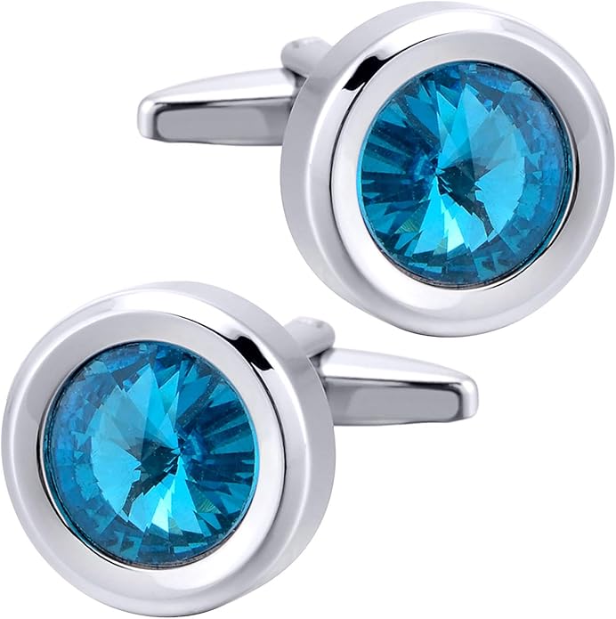 ZEEY Silver Round Crystal Gemstone Cufflinks for Men Women Classic Men's Cufflink Jewelry Set for Business Wedding Party Formal Events Daily Tuxedo Dress Shirt Accessories