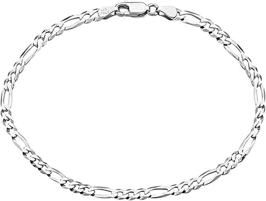 Savlano 925 Sterling Silver Solid Italian Figaro, Rope,Herringbone, Curb, Ball Bead, Snake, Mariner Chain Anklet for Women, Comes in 0.8mm - 5mm With Gift Box