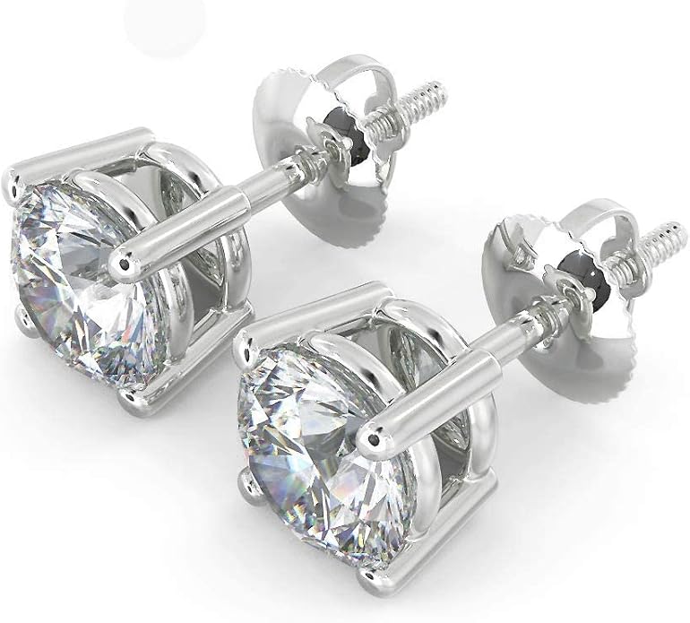 1/5 to 2 Carat TW Natural Real Diamond Solitaire Studs Earrings Available in 14K White and Yellow Gold with Secure Screw Back for Women and Men (Color J-K, Clarity I1-I2)