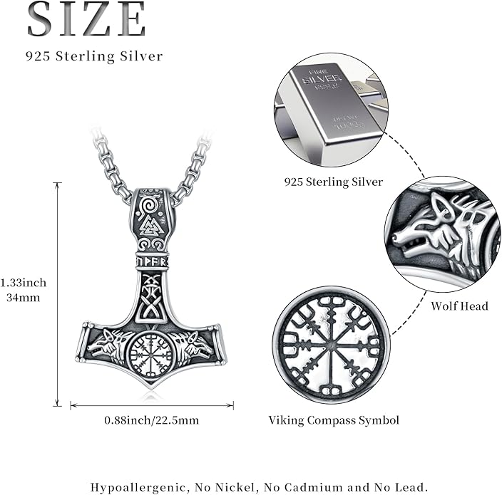 KoyeKei Viking Necklace for Men 925 Sterling Silver Viking Norse Pagan Jewelry Gifts for Women