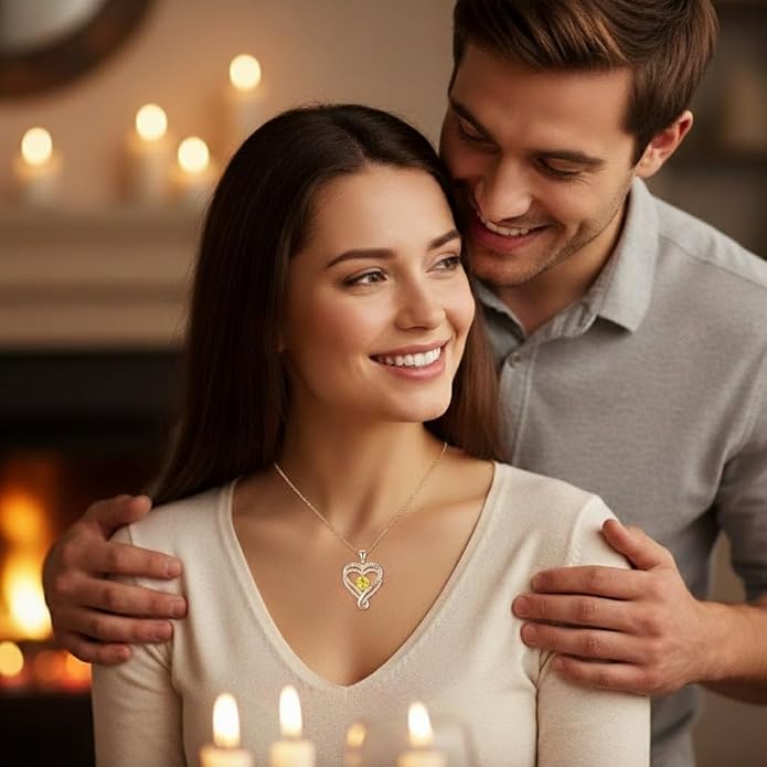 Birthstone Infinity Heart Necklace for Women Wife Girlfriend Mom Daughter Gifts S925 Silver Jewelry For Anniversary Rose Gold Gifts For Birthday Christmas Mothers Valentines Day