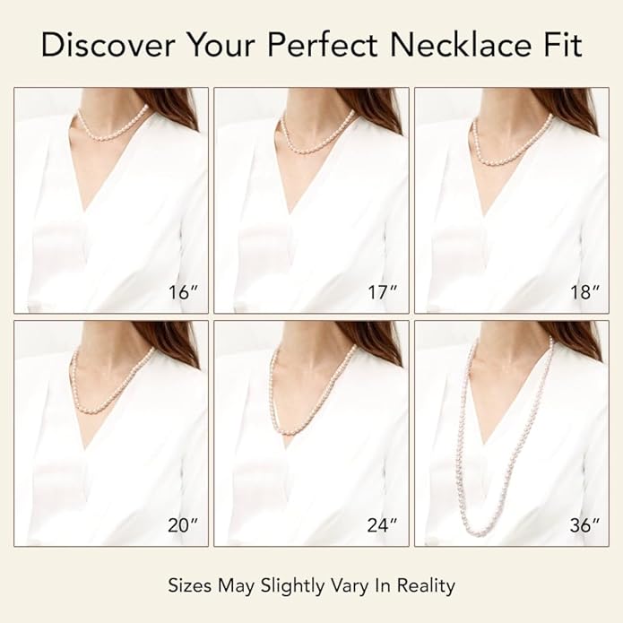 The Pearl Source Real Pearl Necklace for Women with AAA+ Quality Round White Freshwater Genuine Cultured Pearls | Pearl Strand with 14K Gold Plated Sterling Silver Clasp