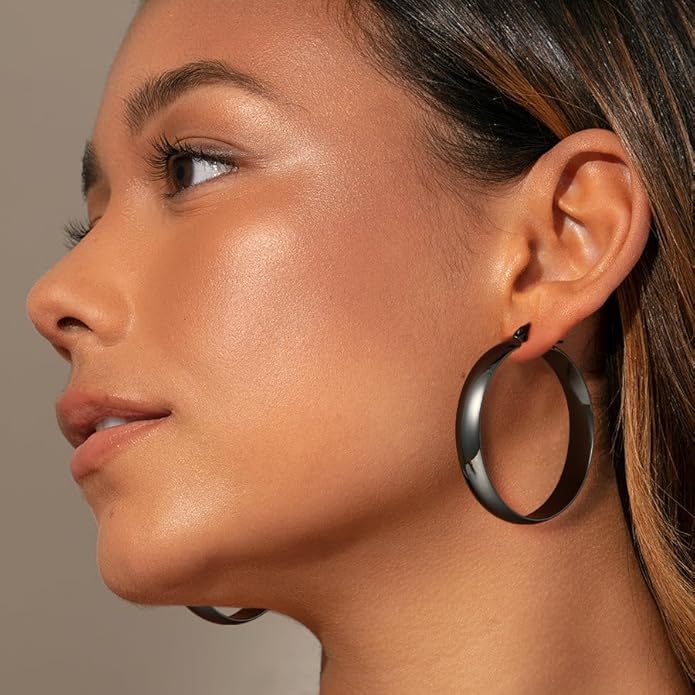 8mm Thick 925 Sterling Silver Hoops Earrings for Women 14K Real Gold Large Hoop Earrings Hypoallergenic and Lightweight Big Hoop Earrings for Women 20/30/40/50/60/70MM