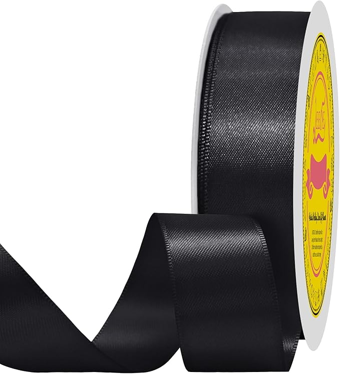 LEEQE Double Face Black Satin Ribbon 7/8 inch X 100 Yards Polyester Black Ribbon for Gift Wrapping Very Suitable for Weddings Party Hair Bow Invitation Decorations and More