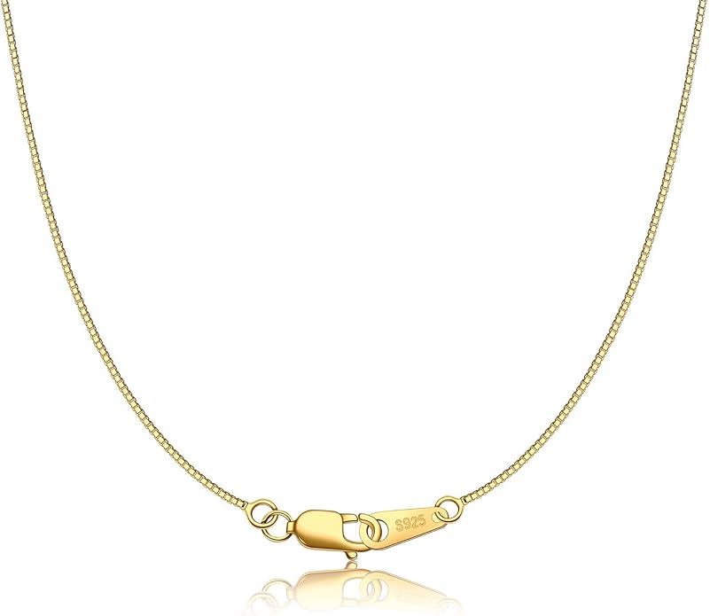 925 Sterling Silver Chain Necklace for Women 0.8mm Box Chain, Italian Necklace Chain, Super Strong & Thin & Long16/18/20/22/24 Inches