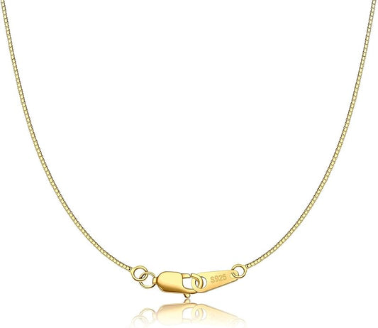 925 Sterling Silver Chain Necklace for Women 0.8mm Box Chain, Italian Necklace Chain, Super Strong & Thin & Long16/18/20/22/24 Inches