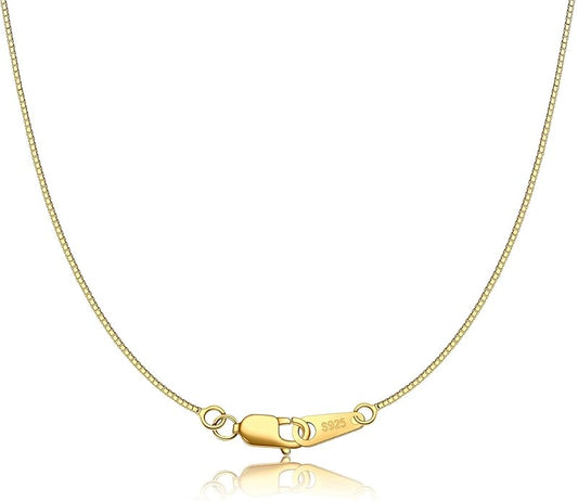 925 Sterling Silver Chain Necklace for Women 0.8mm Box Chain, Italian Necklace Chain, Super Strong & Thin & Long16/18/20/22/24 Inches