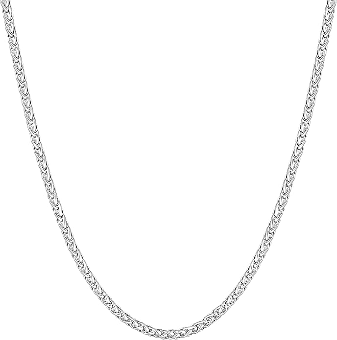 sovesi Wheat Necklace Chain for Men, Silver Plated Stainless Steel Necklace, 2.5/3mm Width Chain for Men and Women, 16-28 Inches Length Gift Jewelry