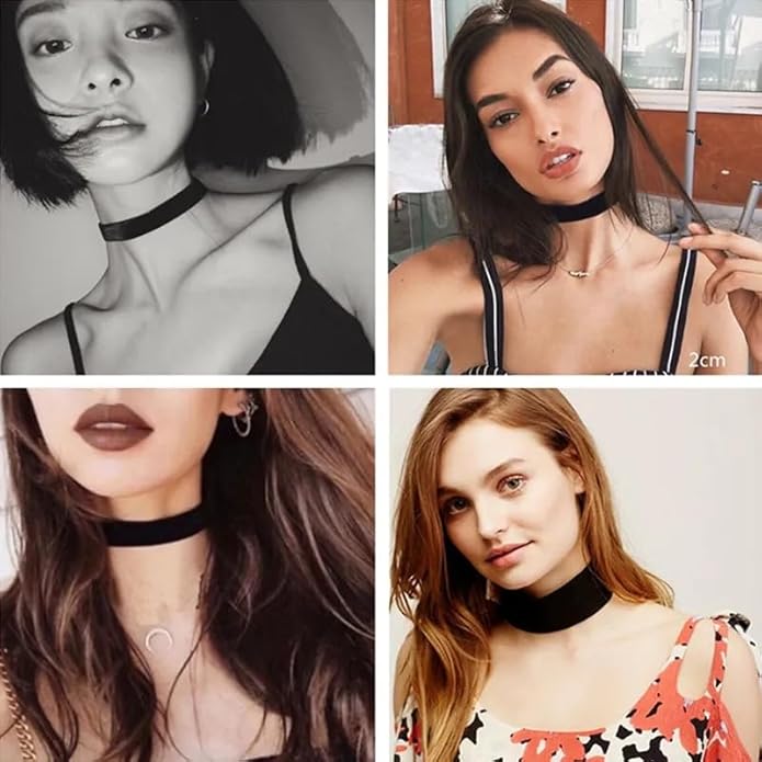 Sora Tuki Black Choker Necklace for Women 1cm-3cm Wide Velvet Leather Lace Chocker Tattoo Collar 90s Goth Jewelry