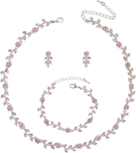 Austrian Crystal Rhinestone Choker Necklace Dangle Earring Link Bracelet Jewelry Set for Brides Bridesmaid Prom Costume Accessories for Women