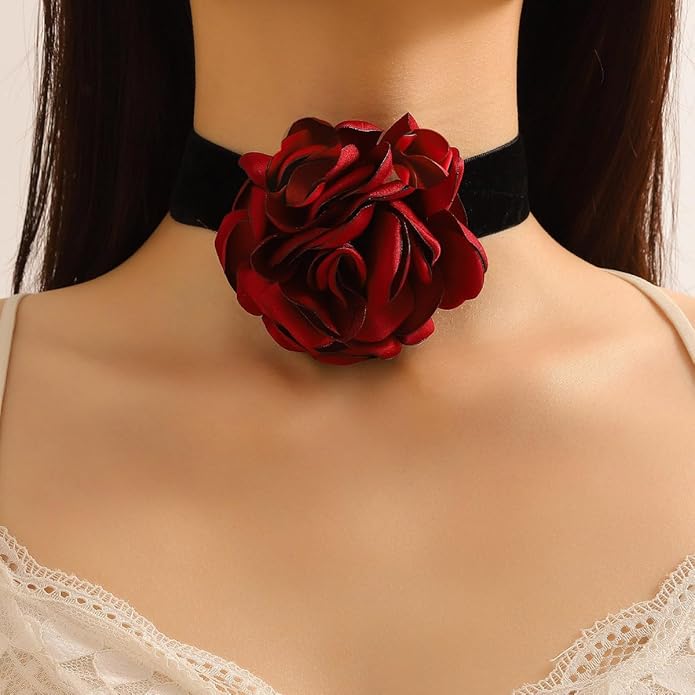 Flower Choker Necklace for Women Vintage Rose Flower Necklace Velvet Ribbon Camellia Floral Choker Necklaces Elegant Summer Necklace Jewelry for Retro Weddings 90s Costume Parties Holiday