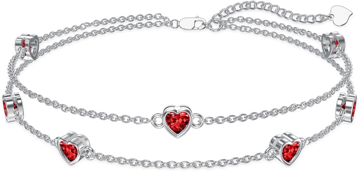 Dorunmo Heart Birthstone Anklet Bracelets for Women 925 Sterling Silver Birthday Jewelry Best Mother's Day for Women Wife