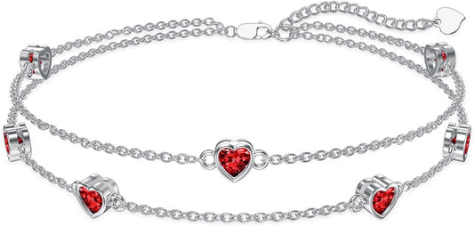 Dorunmo Heart Birthstone Anklet Bracelets for Women 925 Sterling Silver Birthday Jewelry Best Mother's Day for Women Wife