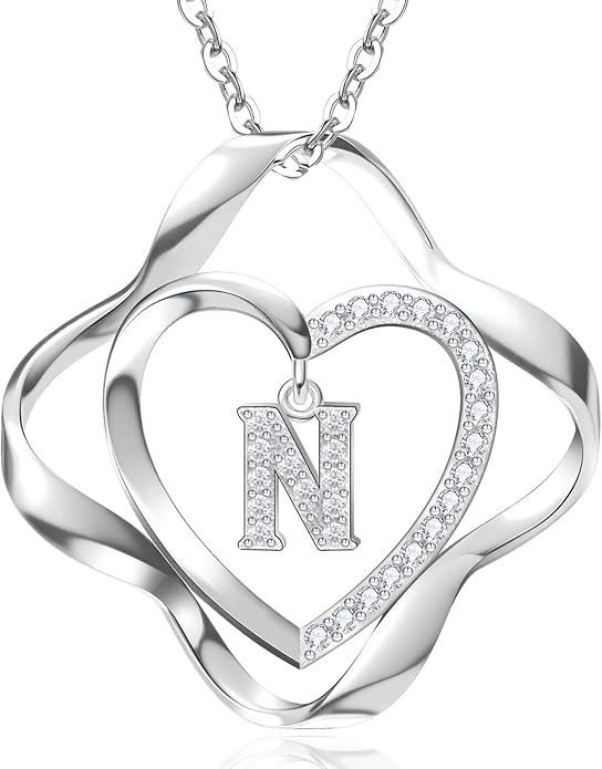 RIVIKO Love Knot Initial Necklace,925 Sterling Silver Letter Pendant Necklaces,Personalized Alphabet Jewelry Christmas Birthday Gifts for Women Wife Mom Friend