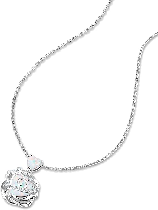 FANCIME Thornless Pulse Birthstone Necklace for Women Sterling Silver Rose Pendant Fine Jewelry Gemstone Birthday Valentines Day Gifts for Wife Her