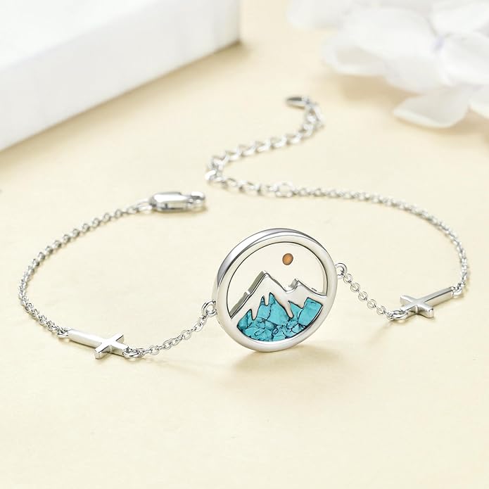 AOBOCO Mustard Seed Bracelet S925 Sterling Silver Mountain Cross Bracelets Christmas Christian Faith Jewelry Mothers Day Birthday Gifts for Mom