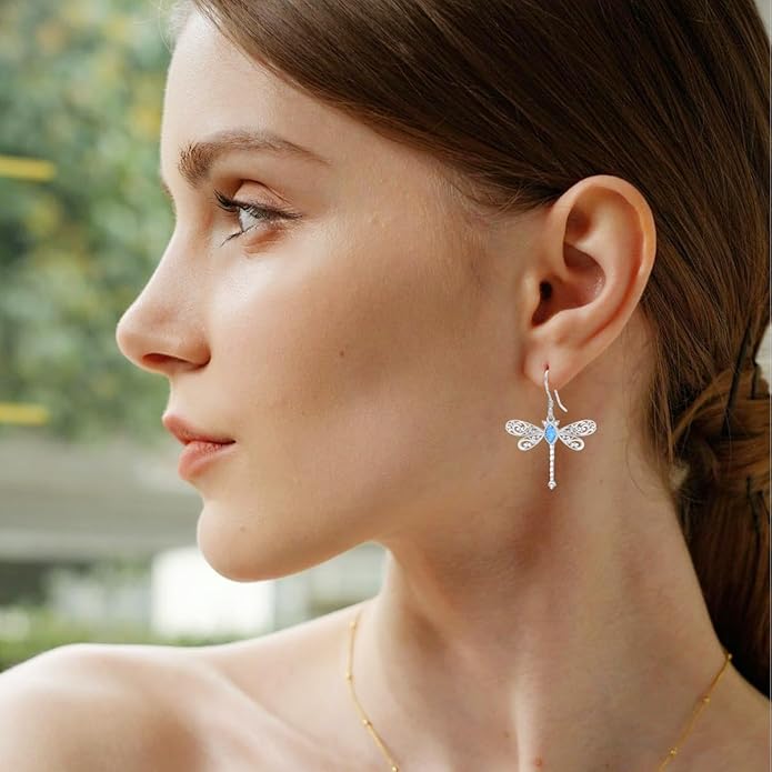 Diamond Butterfly/Dragonfly/Bee Earrings for Women 925 Sterling Silver Opal Dangle Drop Earrings Jewelry Gift for Mother Wife