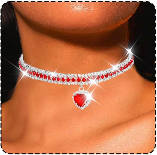 CLOACE Rhinestone Choker Necklace Heart Pendant Diamond Row Necklaces Sparkly Crystal Prom Chain Jewerly Accessories for Women
