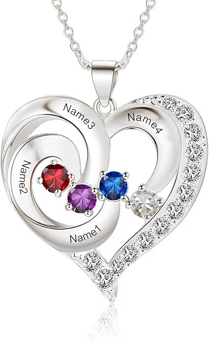 10K 14K 18K Personalized Solid Gold Nautral Diamond Mom Necklace with 1-5 Birthstones for Women Mom Wife,Custom Mother Birthstone Necklace Engraved Name Jewelry Gift for Mothers Day Birthday