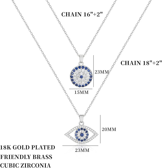 Evil Eye Necklace Layered Necklaces for Women, 2Pcs 18K Gold Plated Dainty Evil Eye Choker Pendant Necklace Handmade Evil Eye Jewelry Protection Gifts