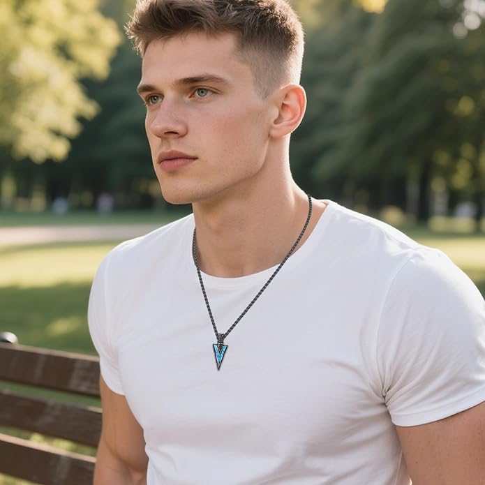 Suiknsn Arrowhead Necklace for Men Women 925 Sterling Silver Turquoise Malachite Celtic/Eye of Horus/Viking Arrow Pendant Amulet Jewelry Gifts Native American Necklace