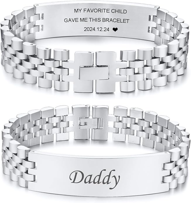 VNOX Masculine Watch Band Stainless Steel Link Bracelet Personalized Jewelry Gift for Men DAD Father Husband Boyfriend