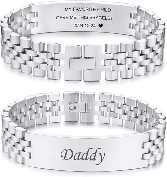 VNOX Masculine Watch Band Stainless Steel Link Bracelet Personalized Jewelry Gift for Men DAD Father Husband Boyfriend