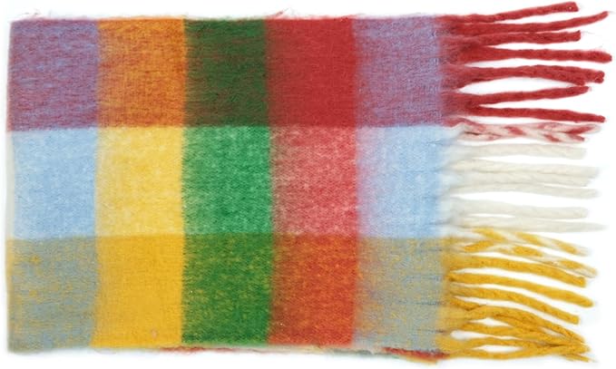 SHOHOKU Large Chunky Plaid Scarf Coloured Checked Oversized Scarf Tassel Soft Fall Winter Thick Warm Shawl Women