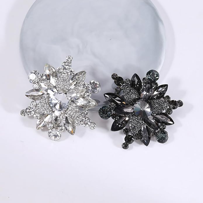 Vintage Crystal Rhinestone Flower Brooch Pin Premium Rhinestone Large Blossom Brooch Collar Pin Bridal Wedding Dress Jewelry Accessories for Women
