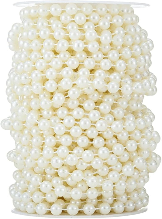 Rytenz Pearls String Bead, Ivory Color Faux Pearl Beads Roll Strand for Wedding Party Christmas Tree and Flowers Decorations Garland DIY Crafts (8mm- 60 Feet)
