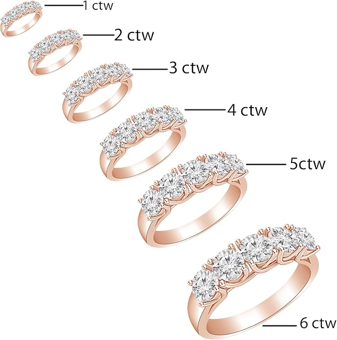 Houston Diamond District Round LAB GROWN Diamond Ladies 5 Five Stone Wedding Anniversary Stackable Ring Band Ultra Premium Collection (E-F Color VS2-SI1 Clarity)