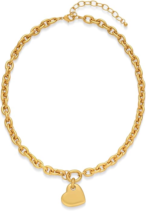 CLASSYZINT Gold Heart Pendant Necklace for Women Puffy Heart Necklace Beads Chain Necklace Statement Necklace Trendy Jewelry