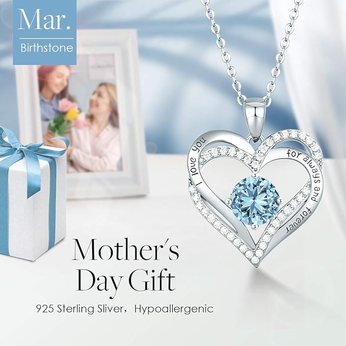 CDE Forever Love Heart Necklaces for Women, Wedding Anniversary, Birthday Mothers Day Gifts for Mom, Mother, Wife, Girlfriend, S925 Silver Jewelry with Birthstone Pendant
