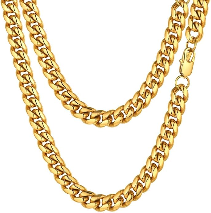 PROSTEEL 316L Stainless Steel Figaro Cuban Chain Necklace for Men, Black/18K Real Gold Plated, 4/5/6/7.5/9/10/13mm, 14inch-30inch, Come with Box