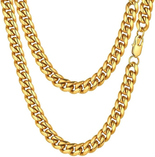 PROSTEEL 316L Stainless Steel Figaro Cuban Chain Necklace for Men, Black/18K Real Gold Plated, 4/5/6/7.5/9/10/13mm, 14inch-30inch, Come with Box